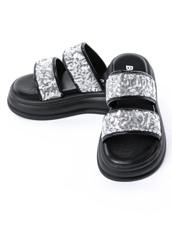 Papuci Dama cu Talpa Joasa 888-2 BLACK-SILVER | FASHION