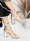 Sandale Dama cu Toc Gros 5XKK26 SILVER | MEI