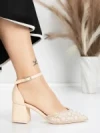 Pantofi cu Toc Gros 5XKK36 BEIGE | MEI