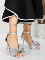 Sandale Dama cu Toc Subtire 5XKK22 SILVER | MEI