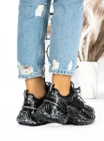 Pantofi Sport Dama cu Platforma 5WL83 BLACK-SILVER | MEI