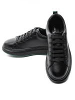 Pantofi Sport Barbati din piele naturala 51191 BLACK-GREEN | ADVANCER