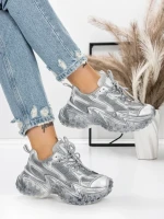 Pantofi Sport Dama cu Platforma 5WL83 SILVER | MEI
