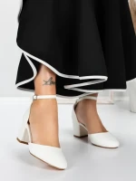 Pantofi cu Toc Gros 3XKK81 WHITE | MEI