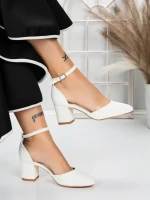 Pantofi cu Toc Gros 3XKK81 WHITE | MEI