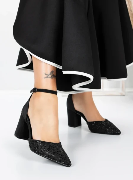 Pantofi cu Toc Gros 5XKK37 BLACK | MEI