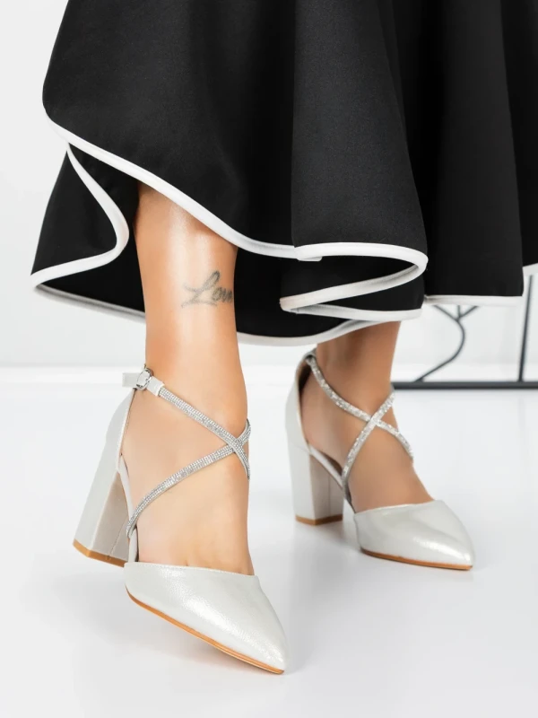 Pantofi cu Toc Gros 2YXD63 SILVER | MEI