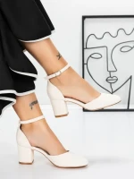 Pantofi cu Toc Gros 3XKK81 BEIGE | MEI