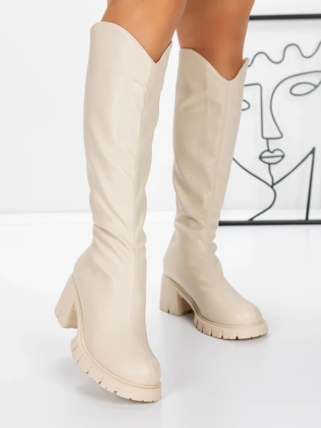 Női csizma alacsony talppal 3WL15 Bézs » MeiMall.hu