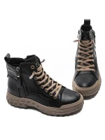 Ghete Dama din piele naturala 1292 BLACK-KHAKI | ADVANCER