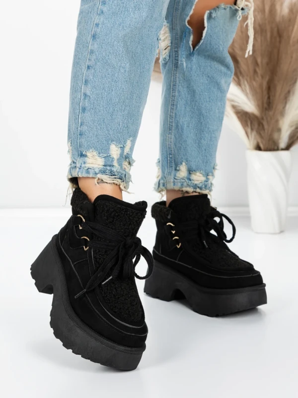 Ghete Dama cu Platforma 5GB3 BLACK | MEI