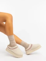 Amaria világos bézs női papucs textil anyagból