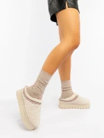 Amaria világos bézs női papucs textil anyagból