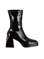 Leora fekete női bokacsizma sarokkal, lakkozott műbőrből készült