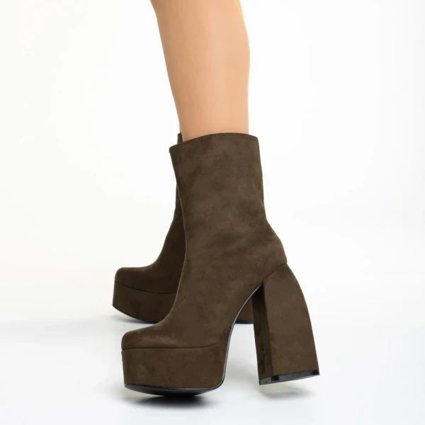 Edie zöld női bokacsizma sarokkal, textil anyagból készült