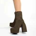 Edie zöld női bokacsizma sarokkal, textil anyagból készült