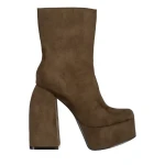 Edie zöld női bokacsizma sarokkal, textil anyagból készült