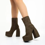 Edie zöld női bokacsizma sarokkal, textil anyagból készült