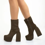 Edie zöld női bokacsizma sarokkal, textil anyagból készült