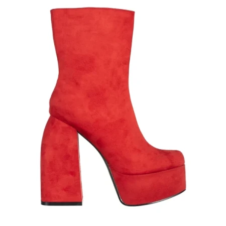 Edie piros női bokacsizma sarokkal, textil anyagból készült