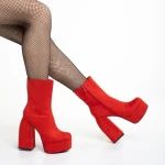 Edie piros női bokacsizma sarokkal, textil anyagból készült