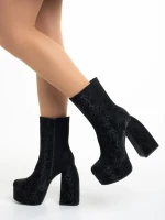 Iriana fekete női bokacsizma, textil anyagból készült