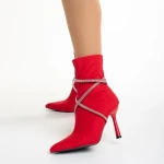 Daila piros női bokacsizma, textil anyagból készült