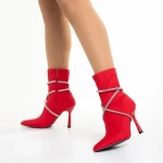 Daila piros női bokacsizma, textil anyagból készült