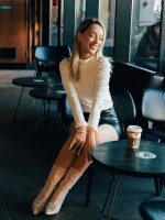 Taniel bézs, női bokacsizma textil anyagból