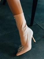 Taniel bézs, női bokacsizma textil anyagból