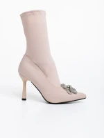 Taniel bézs, női bokacsizma textil anyagból