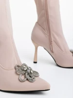 Taniel bézs, női bokacsizma textil anyagból