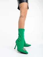 Taniel zöld, női bokacsizma textil anyagból
