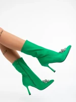 Taniel zöld, női bokacsizma textil anyagból