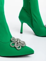 Taniel zöld, női bokacsizma textil anyagból