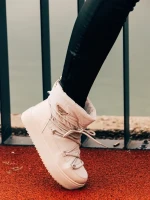 Galena bézs női csizma lakkozott ökológiai bőrből és textil anyagból