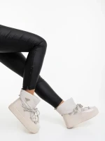 Galena bézs női csizma lakkozott ökológiai bőrből és textil anyagból