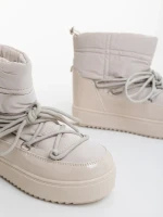 Galena bézs női csizma lakkozott ökológiai bőrből és textil anyagból