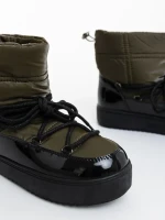 Galena zöld női csizma lakkozott ökológiai bőrből és textil anyagból