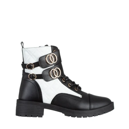 Shirley fekete és fehér női bakancs, műbőrből készült