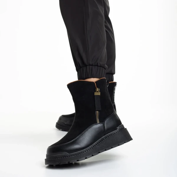 Sutton fekete női csizma, műbőrből és textil anyagból készült