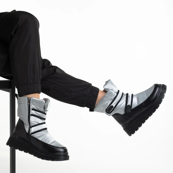 Xiomara szürke női csizma, műbőrből és textil anyagból készült