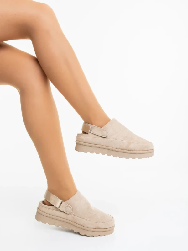 Luara bézs női papucs textil anyagból