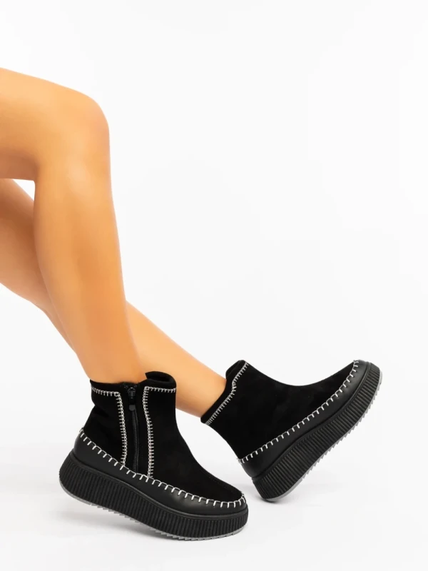 Arenia fekete női bakancs ökológiai bőrből és textil anyagból