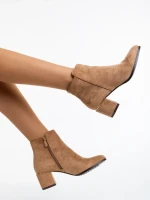 Zarina sötét bézs, női bokacsizma textil anyagból