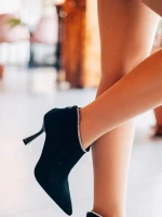 Marida fekete női bokacsizma textil anyagból