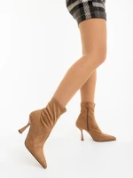 Adisia bézs női bokacsizma textil anyagból