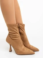 Adisia bézs női bokacsizma textil anyagból