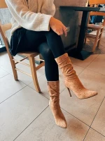 Marizela bézs női csizma textil anyagból