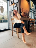 Marizela bézs női csizma textil anyagból